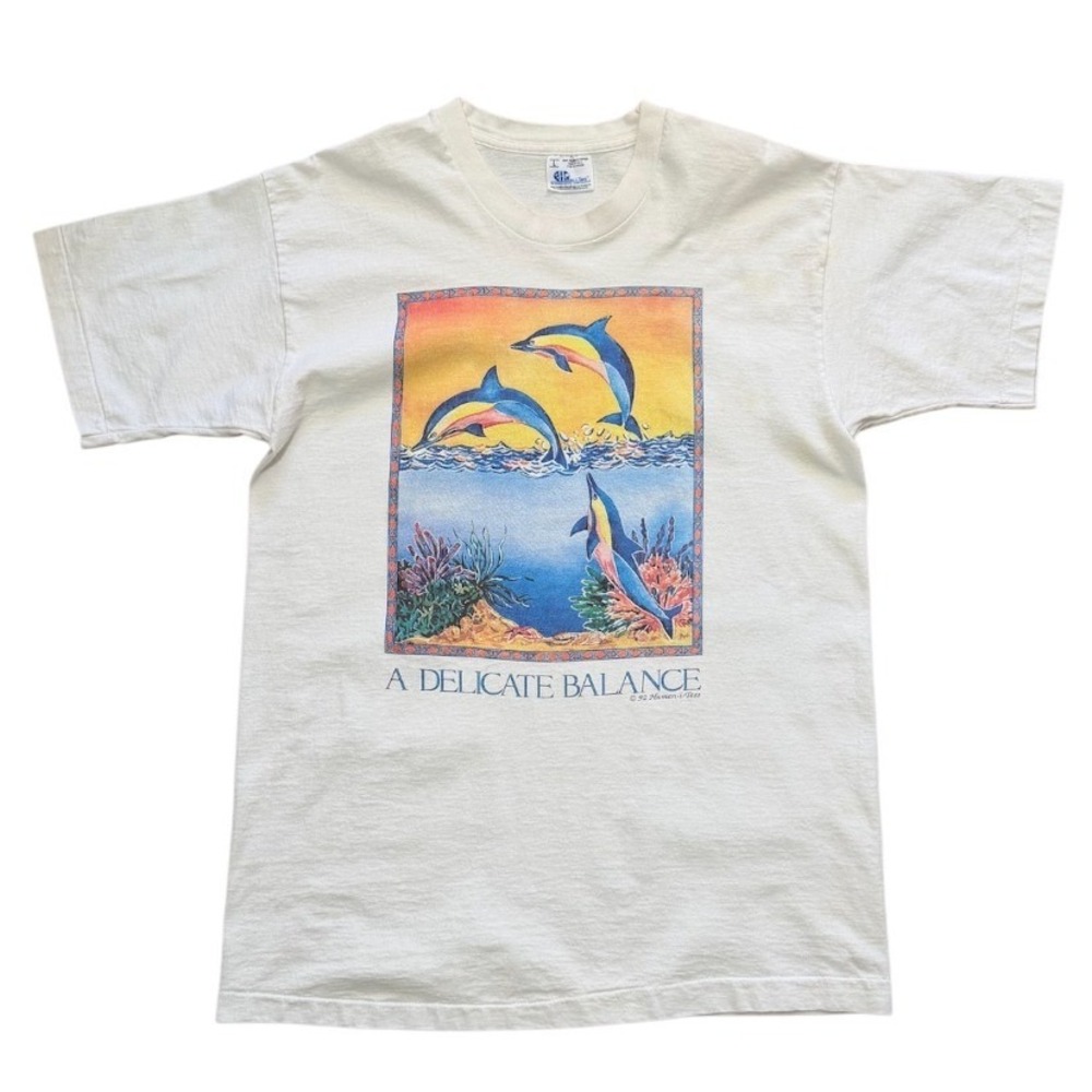 Vintage 90s A Delicate Balance Dolphins Ocean Art Nature Beach Graphic T-shirt